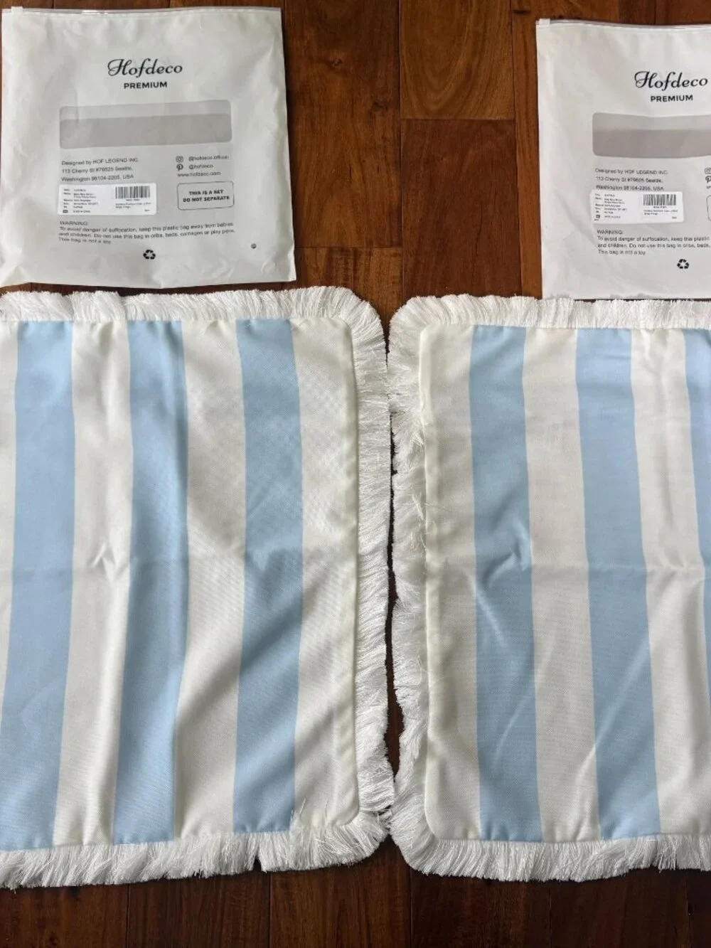 NEW Hofdeco Premium Blue and White Stripe Set of 2 Pillow Covers - Outdoor 20x20